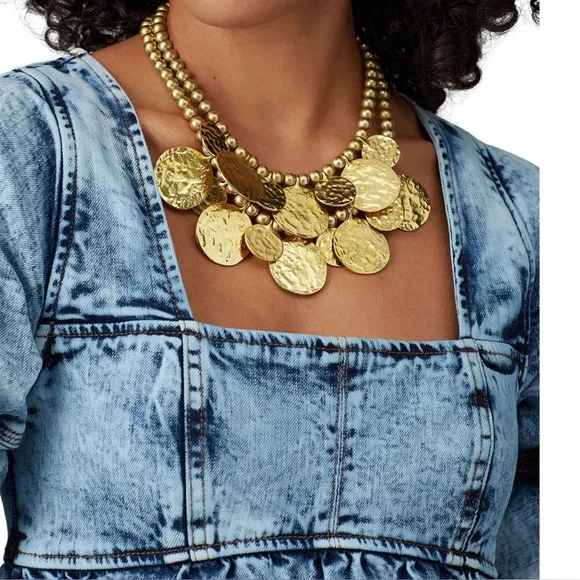 Vintage Kenneth Jay Lane Multi-Strand Coin Statement Necklace - Picture 9 of 10